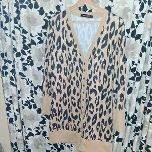 Merokeety Beige Leopard Print Button-Up Cardigan Long Size L